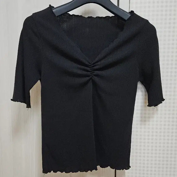 [BUNJANG] Shirring Short Sleeve T-Shirt / 셔링 반팔티