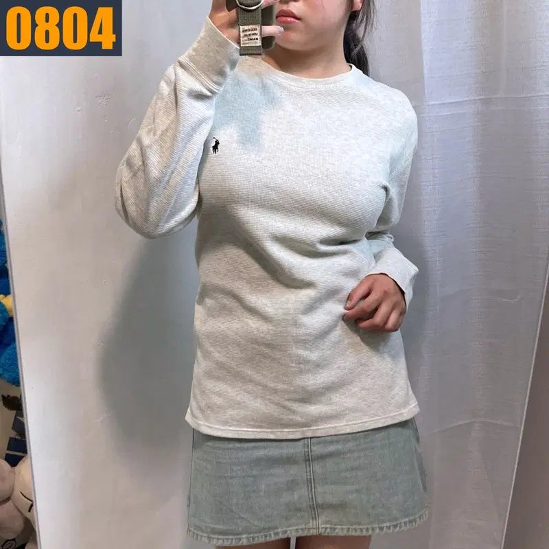 [BUNJANG] Polo Ralph Lauren Waffle Pattern Ivory Long Sleeve T-Shirt / 95 POLO 폴로 랄프로렌 와플패턴 아이보리 긴팔 티셔츠