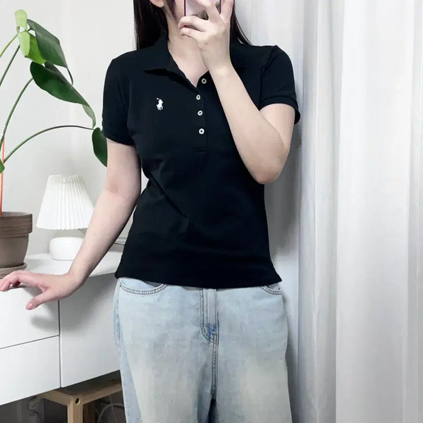 [BUNJANG] Polo Ralph Lauren Black/White Pony Short Sleeve Polo Shirt (L) / 폴로 블랙 / 화이트포니 반팔카라티 [ L ]