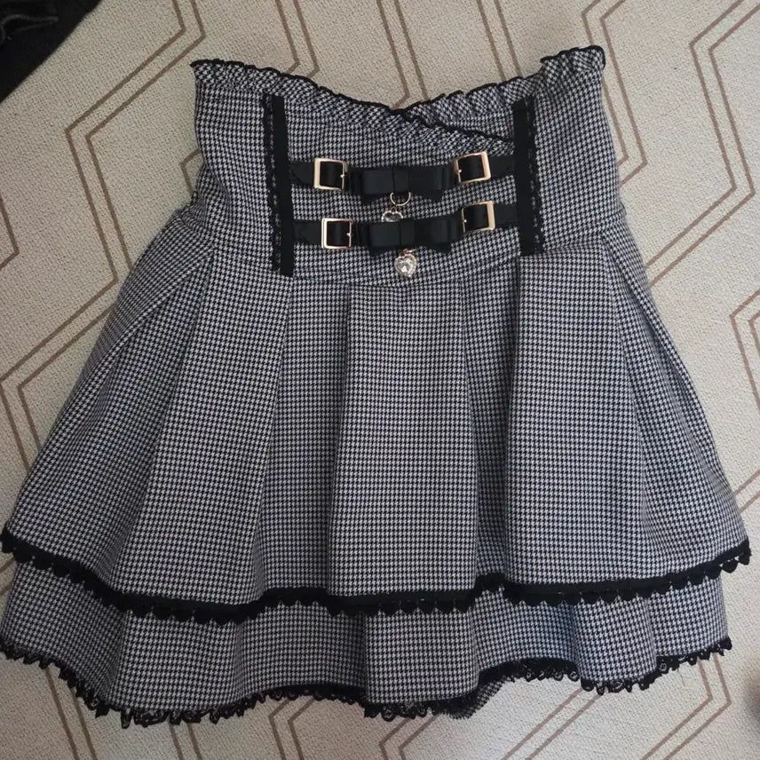 [BUNJANG] Lizlisa 2-Tier Belt Skirt Set-up / 리즈리사 2연 벨트 스커트 체크 치도리 스카판 2연벨 셋업 지뢰계 양산형