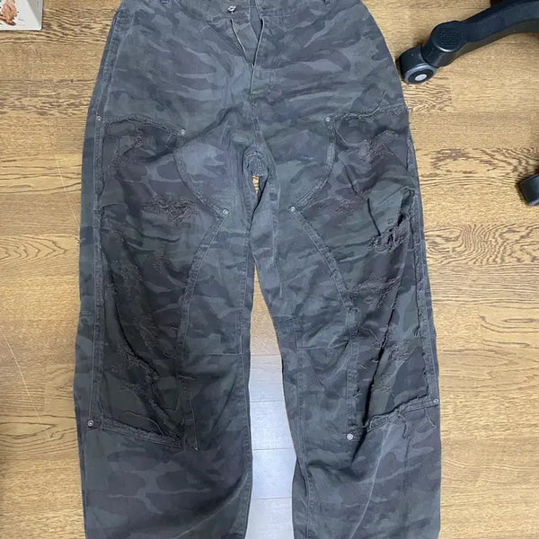 [BUNJANG] ETCE Distressed Camouflage Cargo Pants - Grey (L) / ETCE 디스트로이드 팬츠 그레이 L