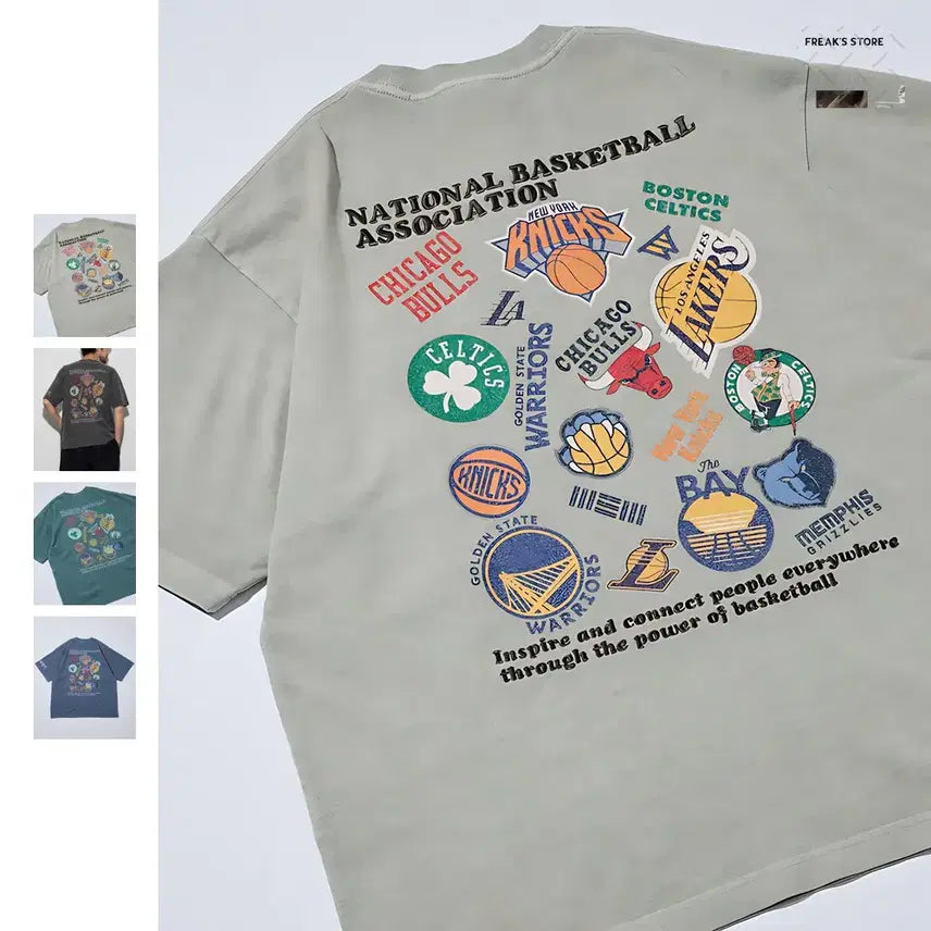 [BUNJANG] Phrix Store NBA Random Team Logo Back Print Crewneck T-Shirt / 프릭스 스토어 별주 NBA 랜덤팀로고 백프린트 크루넥 티셔츠