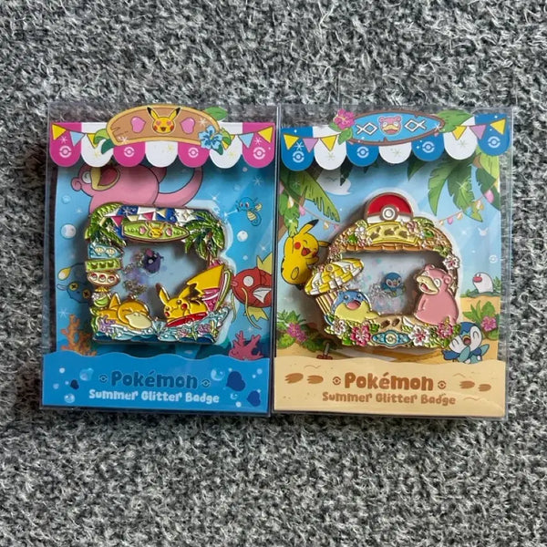 [BUNJANG] Pokemon Relaxing Vacation Busan Pop-Up Glitter Pin Badge Set (2 Types) / 포켓몬 느긋느긋바캉스 부산 팝업 글리터 핀뱃지 2종 세트