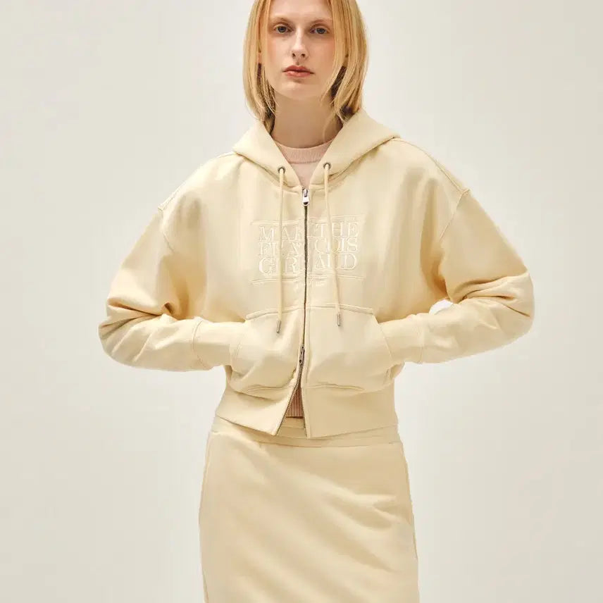 [BUNJANG] Marithe Francois Girbaud Cropped Hoodie Zip-up Butter / 새상품, 택O) 마리떼 크롭 후드집업_버터
