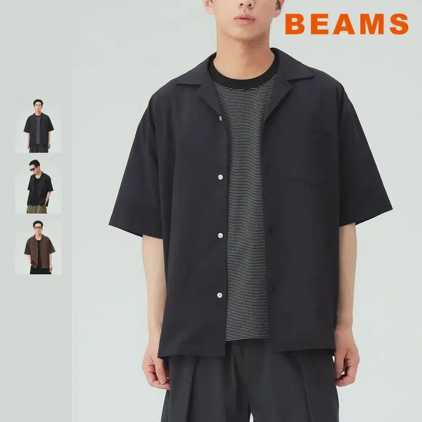 [BUNJANG] BEAMS Heart Poly T-ro Cooling Open Collar Shirt / 빔즈 하트 폴리트로 쿨링 오픈칼라 셔츠