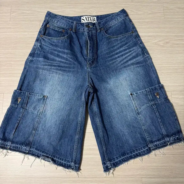 [BUNJANG] Sètter Gaboon Denim Bermuda Cargo Pants Medium Blue / 세터_가봉 데님 버뮤다 카고 팬츠 미디움 블루