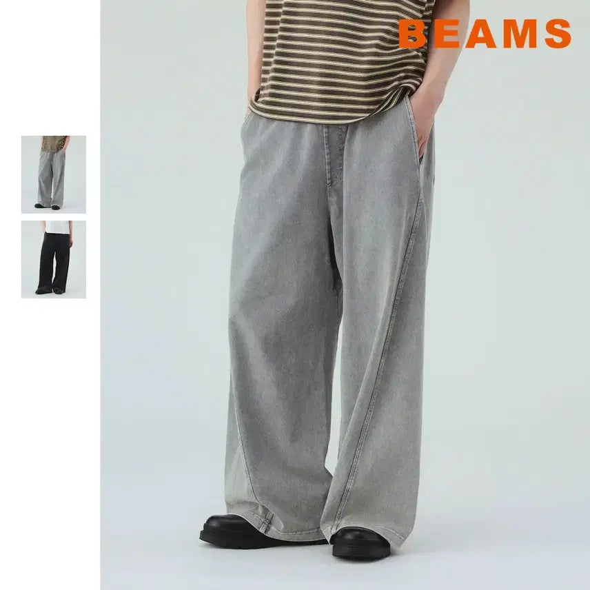 [BUNJANG] BEAMS Heart Cotton Fade Wide Straight Pants / 빔즈 하트 코튼 페이드 와이드스트레이트 팬츠