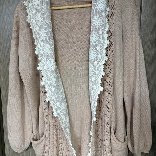 [BUNJANG] Earth Pink Lace Hooded Cardigan / earth 핑크 레이스 후드 가디건(모리걸)