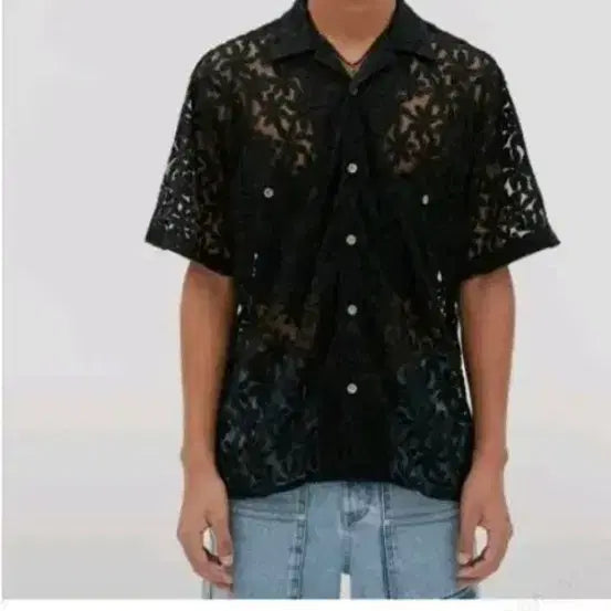 [BUNJANG] Andersson Bell Open Collar Shirt Black Flower Embroidery Size L / 앤더슨벨 오픈카라셔츠  L(새상품