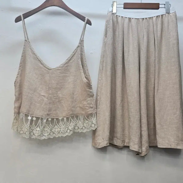[BUNJANG] Linen Lace Camisole Set / 린넨 레이스 나시 세트