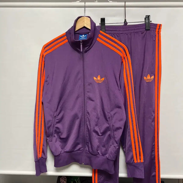 [BUNJANG] Adidas Firebird Tracksuit Set Purple Orange Size 95 / [정품/95] 아디다스 구파이어버드 퍼플 주황 셋업 세트 (트랙탑 져지 팬츠)