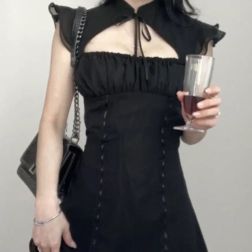 [BUNJANG] Angel Number 555 Chiffon Sheer Dress Black S / 엔젤넘버555 쉬폰 쉬어 드레스 블랙 s