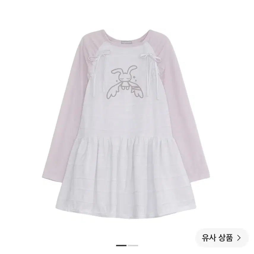 [BUNJANG] Hug Your Skin Angel Patch Raglan Dress White Pink / 허그유어스킨 엔젤 패치 래글런 드레스 화이트 핑크