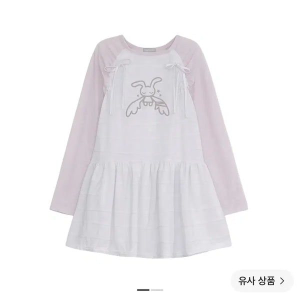 [BUNJANG] Hug Your Skin Angel Patch Raglan Dress White Pink / 허그유어스킨 엔젤 패치 래글런 드레스 화이트 핑크