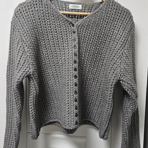 [BUNJANG] Indie Brand Gray Thick Knit Sweater V-Neck / 인디브랜드 회색 스웨터 두꺼운 뜨개 니트
