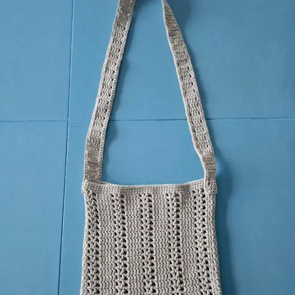 [BUNJANG] Hand-Knitted Ivory Crossbody Bag / 손뜨개 아이보리 크로스백