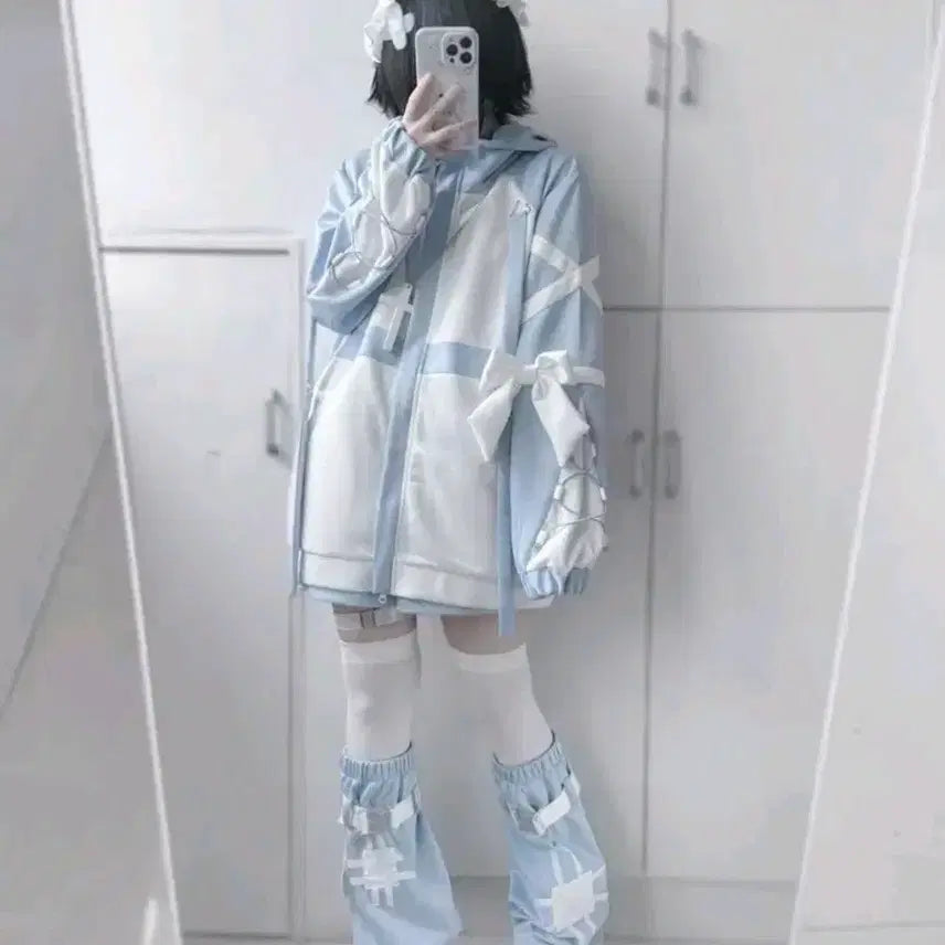 [BUNJANG] Jirai Kei Set Long Sleeve Top, Shorts, and Leg Warmers / 지뢰계 양산형 롱슬리브 블루 화이트