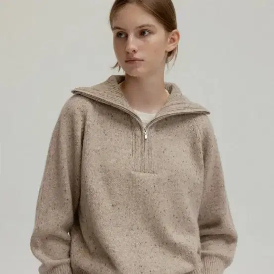 [BUNJANG] Anniez Wool Half-Neck Zip-Up Knit Sweater / 앤니즈 반집업 카라 니트 보카시 베이지 하프넥 스웨터 wool halfneck zip-up knit