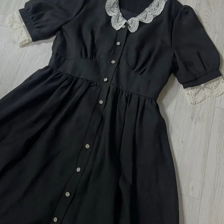 [BUNJANG] ROSIZE Black Lace Collar Short Sleeve Dress / (지뢰계/공주풍)블랙 레이스 카라 반팔 원피스