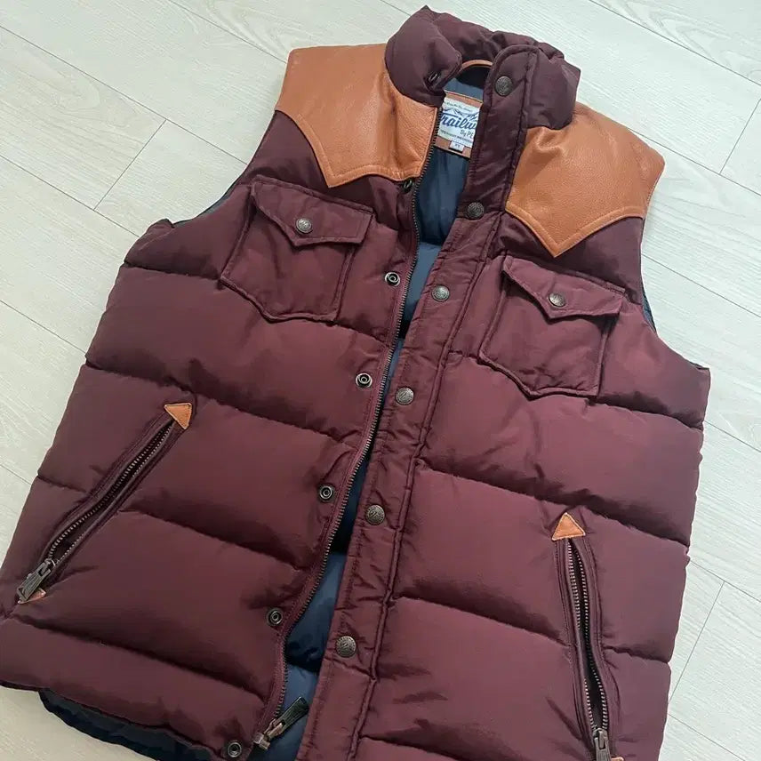 [BUNJANG] Penfield Trailwear Real Leather Yoke Down Vest (XS) / 펜필드 트레일웨어 리얼 레더 요크 다운 베스트 (XS)
