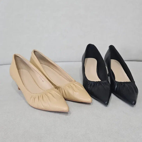 [BUNJANG] Midi Heel Shoes with Pleated Toe - Size 220 / 새상품 앞코주름 미들힐 구두 220 1+1