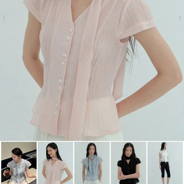 [BUNJANG] Ploüm Sora Tie Blouse (Pink, M) / 플로움 소라 타이 블라우스 새상품 핑크 여름 상의 셔츠