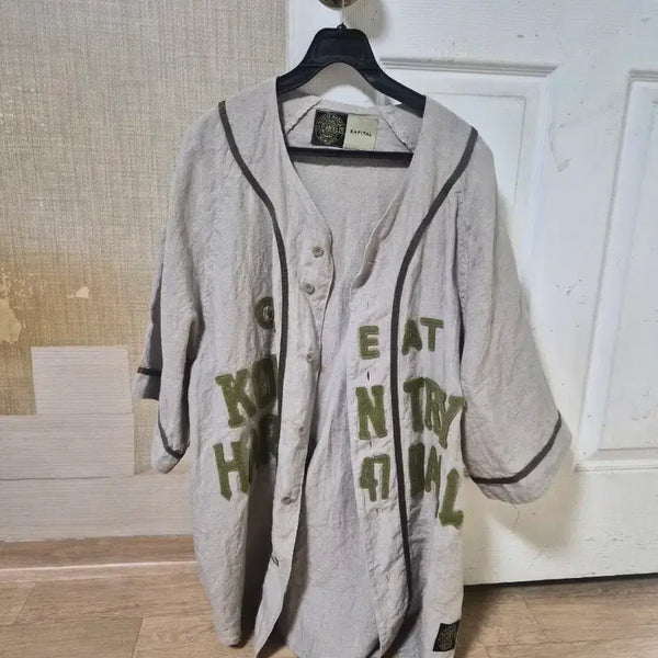 [BUNJANG] Kapital French Linen Great Country Baseball Shirt Beige / 캐피탈 프렌치 리넨 그레이트 컨트리 베이스볼 셔츠 베이지