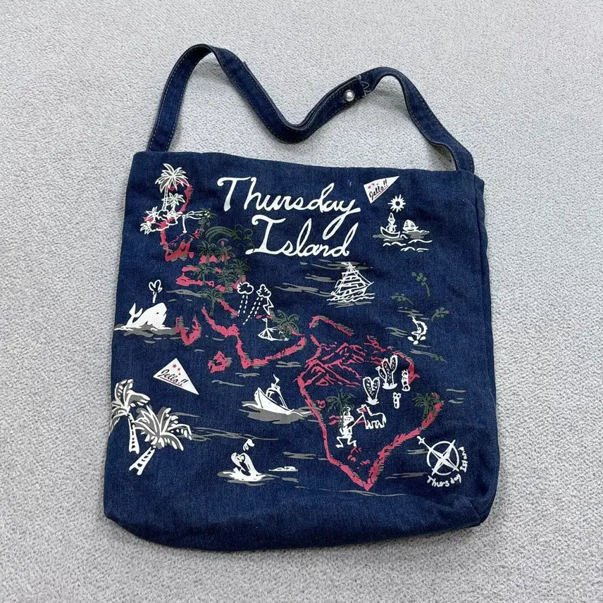 [BUNJANG] Thursday Island Logo Embroidered Denim Shoulder Bag / F 써스데이 아일랜드 로고 자수 데님 숄더백 0604E2