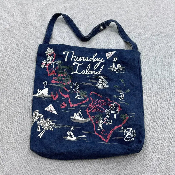 [BUNJANG] Thursday Island Logo Embroidered Denim Shoulder Bag / F 써스데이 아일랜드 로고 자수 데님 숄더백 0604E2