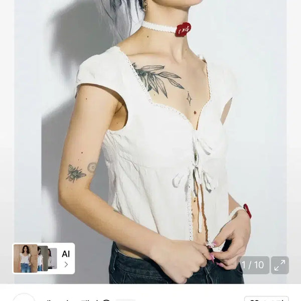 [BUNJANG] AS IF CALI Ribbon Crop Open Blouse / 에즈이프캘리 블라우스 CROP RIBBON OPEN BLOUSE