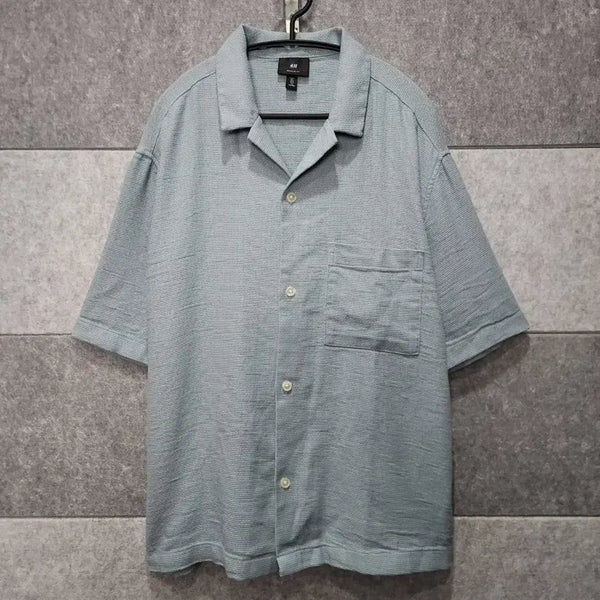 [BUNJANG] H&M Men's Textured Camp Open Collar Shirt - Size L/105 / H&M 남성 텍스처 캠프 오픈카라 셔츠 (사이즈 L/105)