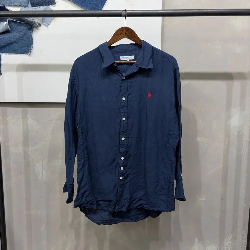 [BUNJANG] US Polo Ralph Lauren Linen Embroidered Casual Shirt Navy / (105) US폴로 캐주얼 자수 린넨 네이비 봄 여름 셔츠 남방