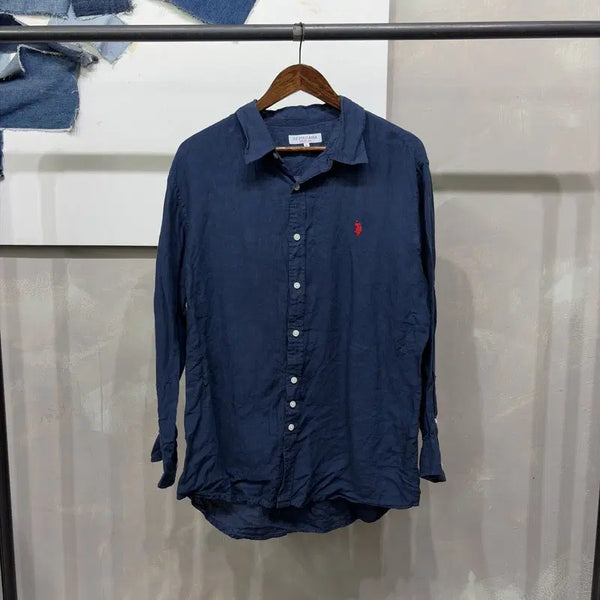 [BUNJANG] US Polo Ralph Lauren Linen Embroidered Casual Shirt Navy / (105) US폴로 캐주얼 자수 린넨 네이비 봄 여름 셔츠 남방