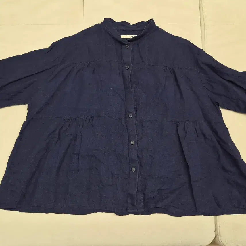 [BUNJANG] Stillwater Beglowny Navy Linen Shirring Summer Shirt / 네이비 남색 셔링 린넨 여름 셔츠 stillwater beglowny
