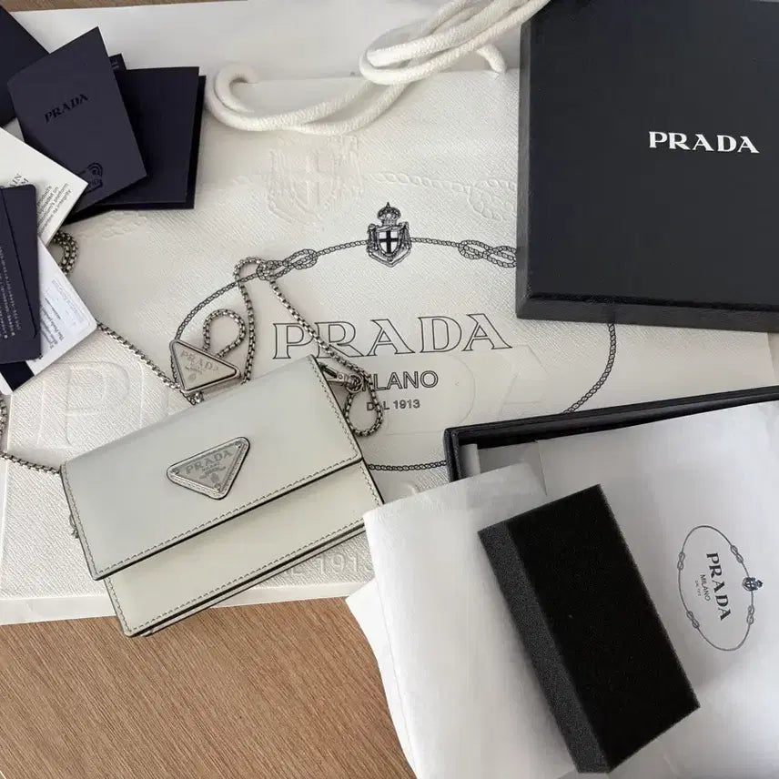 [BUNJANG] Prada 1MR034 Mini Wallet Chain Bag White / 프라다체인지갑미니백1mr034 백화점정품 풀박스