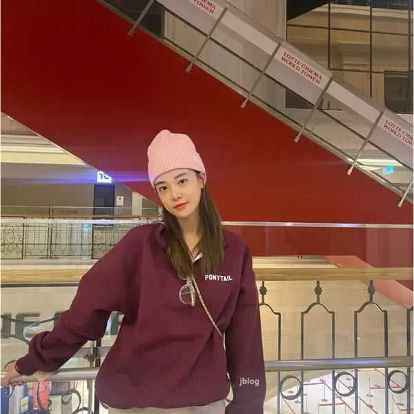 [BUNJANG] Ponytail Fleece Half Zip Sweatshirt Burgundy / [ponytail] 포니테일 기모 하프집업 반집업 맨투맨 버건디