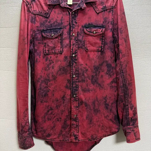 [BUNJANG] Diesel Button Down Washed Denim Shirt Jacket Burgundy / 디젤 Diesel 버튼 다운 워시드 데님 셔츠 자켓 버건디