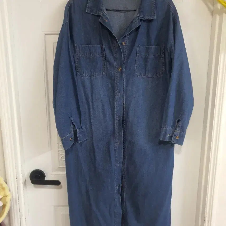 [BUNJANG] Denim Long Shirt Dress / 카라 데님 롱 셔츠 원피스