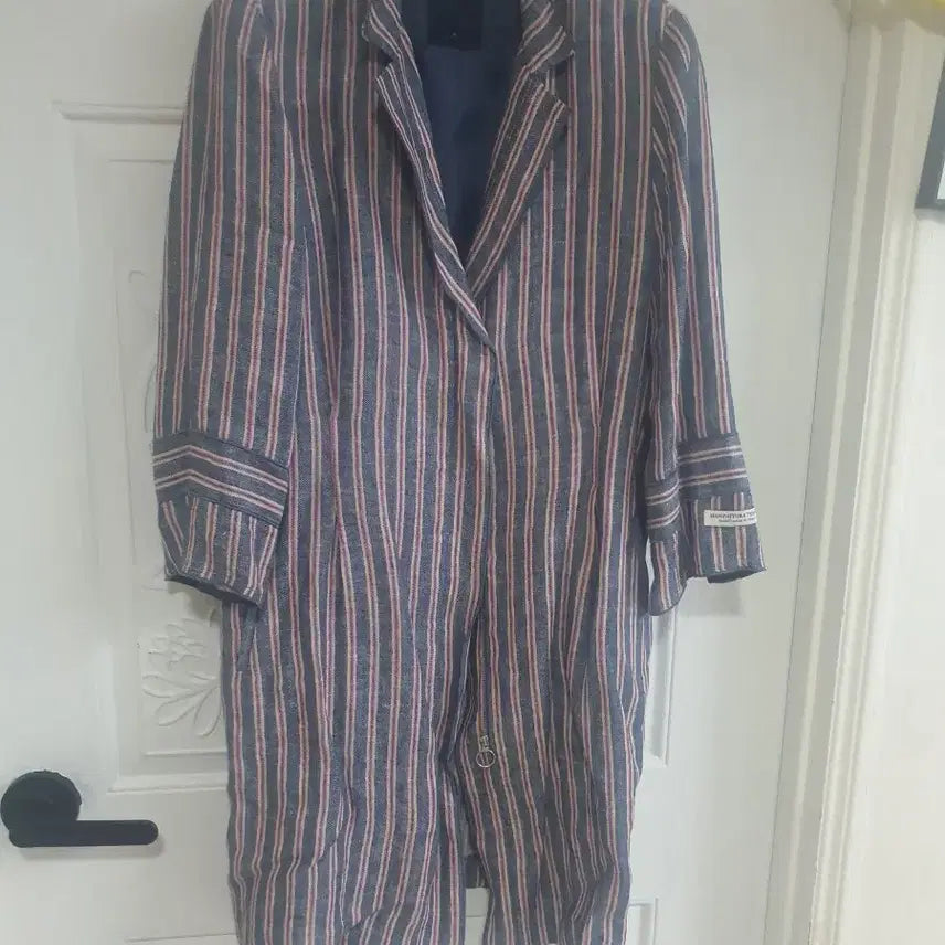 [BUNJANG] Chatelaine 100% Linen Stripe Long Jacket / 샤트렌 마 100% 스트라이프 롱 자켓