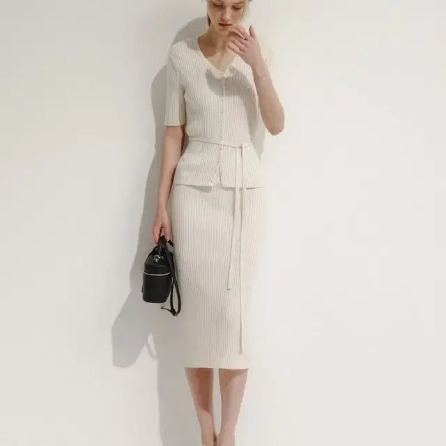 [BUNJANG] SIEZEL Ribbed Knit Skirt Cream / 시에 이젤 리브드 니트 스커트 크림