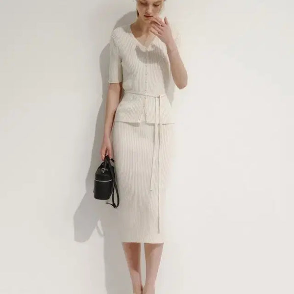 [BUNJANG] SIEZEL Ribbed Knit Skirt Cream / 시에 이젤 리브드 니트 스커트 크림