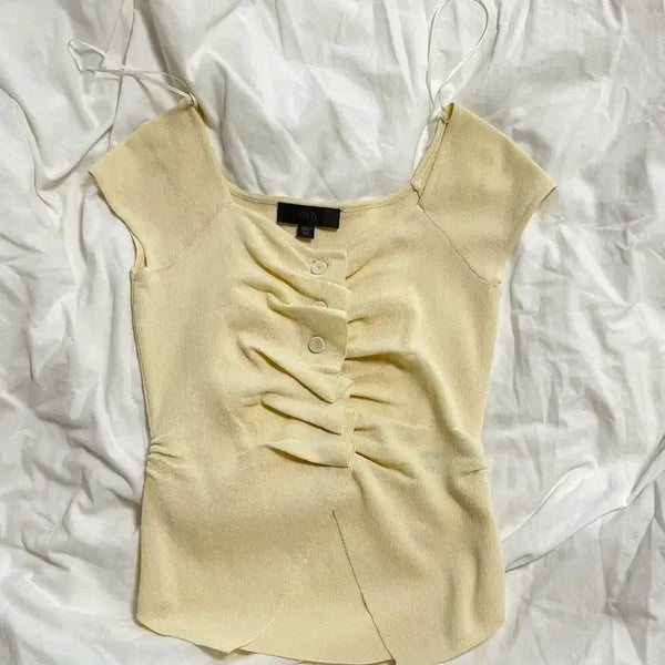 [BUNJANG] Zara Button Shirring Cardigan Blouse / 환연 현지 착장 반팔 버튼 셔링 가디건 블라우스 자라 M