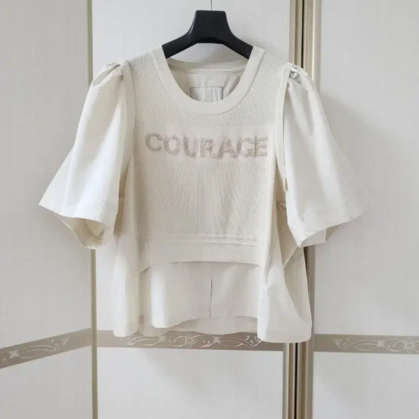 [BUNJANG] System Layered Knit Vest Blouse Top Cream / 한섬 시스템 니트 베스트 레이어드 탑. 새상품