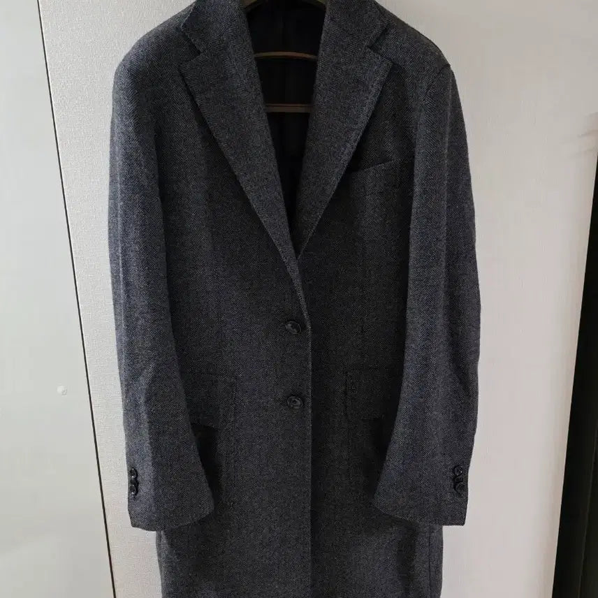 [BUNJANG] Global Work x Ring Jacket Charcoal Herringbone Single Polo Coat / GW 링자켓 차콜그레이 헤링본 싱글 폴로 코트