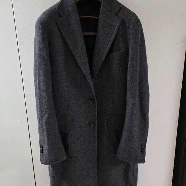 [BUNJANG] Global Work x Ring Jacket Charcoal Herringbone Single Polo Coat / GW 링자켓 차콜그레이 헤링본 싱글 폴로 코트