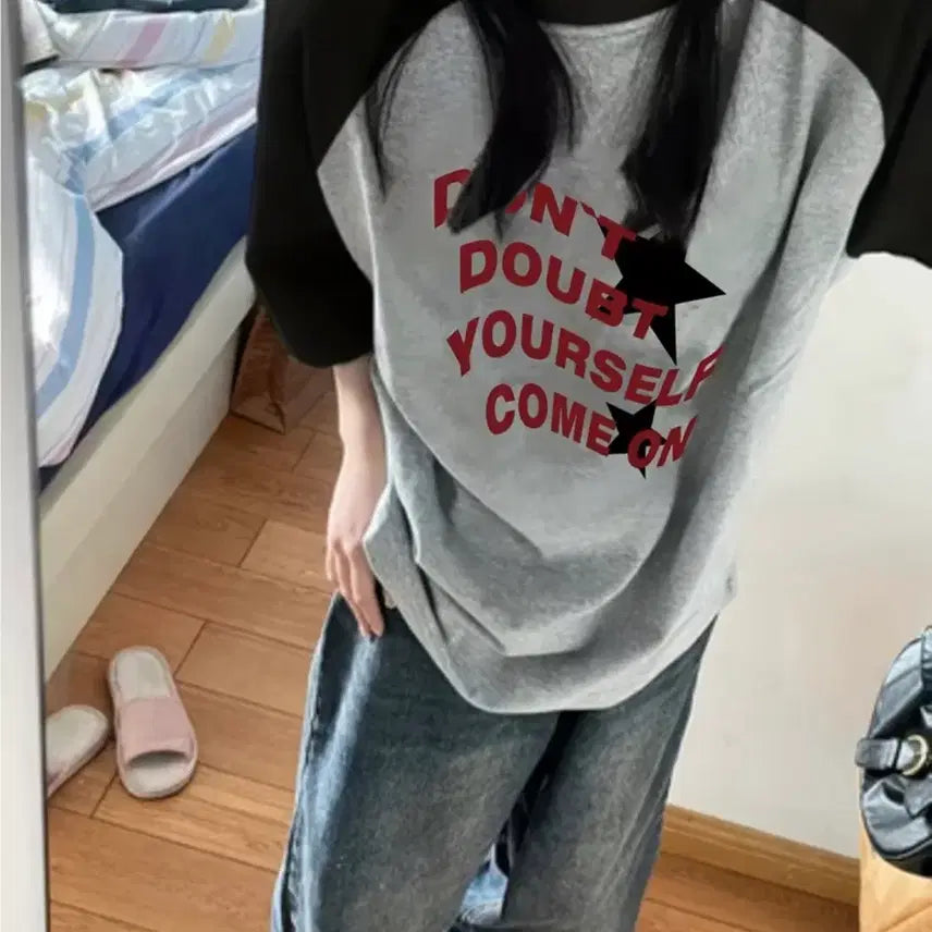[BUNJANG] Y2K Raglan Sleeve T-Shirt / Y2K 레글런 소매 반팔 티셔츠 라운드넥 루즈핏 미디엄 길이 탑 나그랑