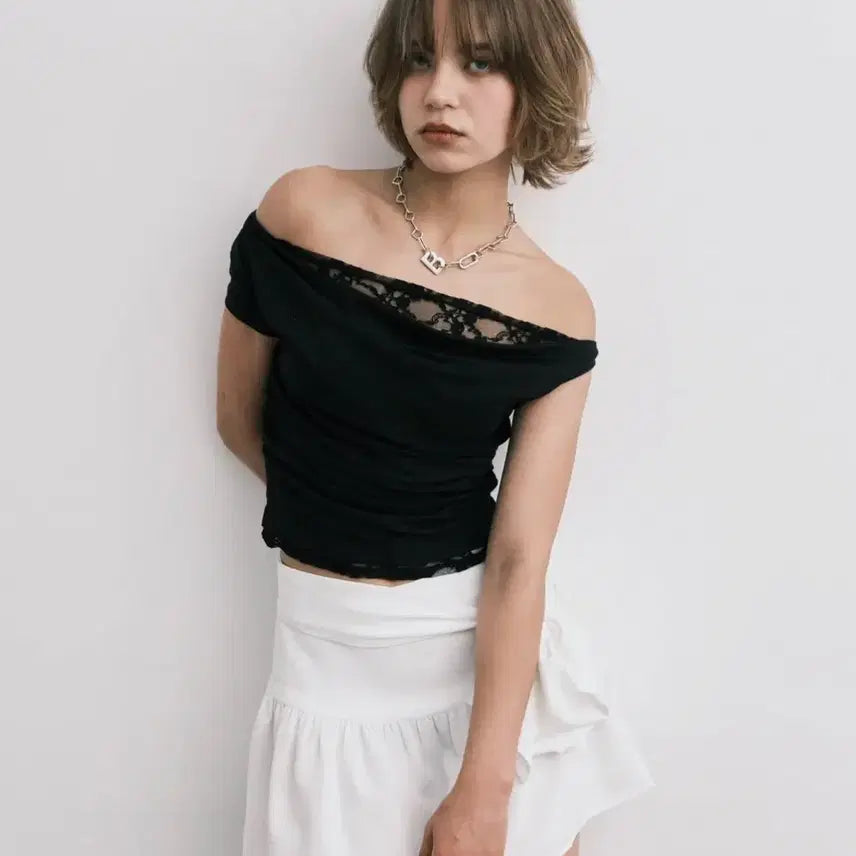 [BUNJANG] Midnight Move Lace Duo T-Shirt (Black) / 미드나잇무브 lace duo t (black)