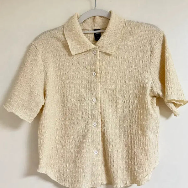 [BUNJANG] Butter Color Wrinkled Short Sleeve Blouse (Size S) / 버터색 링클 반팔 블라우스 S사이즈