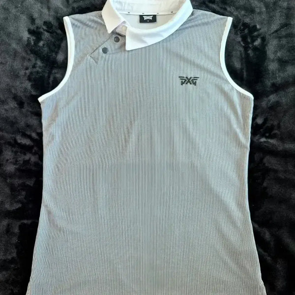 [BUNJANG] PXG Golf Women's Sleeveless Stripe Polo Shirt / [정품]PXG 골프 여성 스트라이프 카라 민소매 티셔츠 M