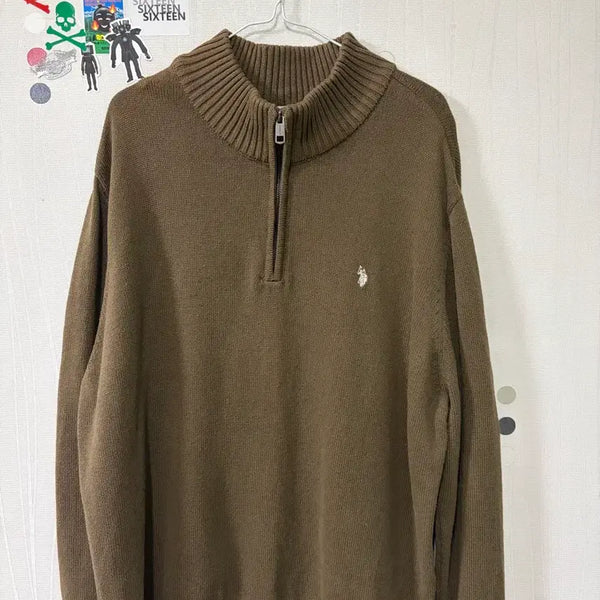 [BUNJANG] U.S. POLO ASSN. Brown Half-Zip Knit Sweater / U.S. POLO ASSN. 브라운 하프집업 니트